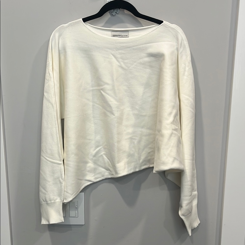 Zenana Outfitters Cream Asymmetrical Sweater
